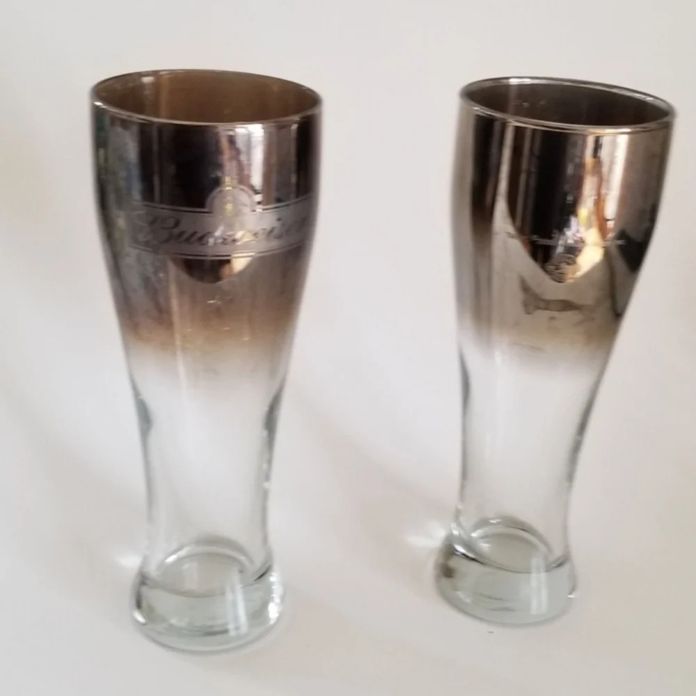 2‎ Vintage Budweiser Silver Fade Pilsner Beer Glasses Anheiser Busch Retro MCM